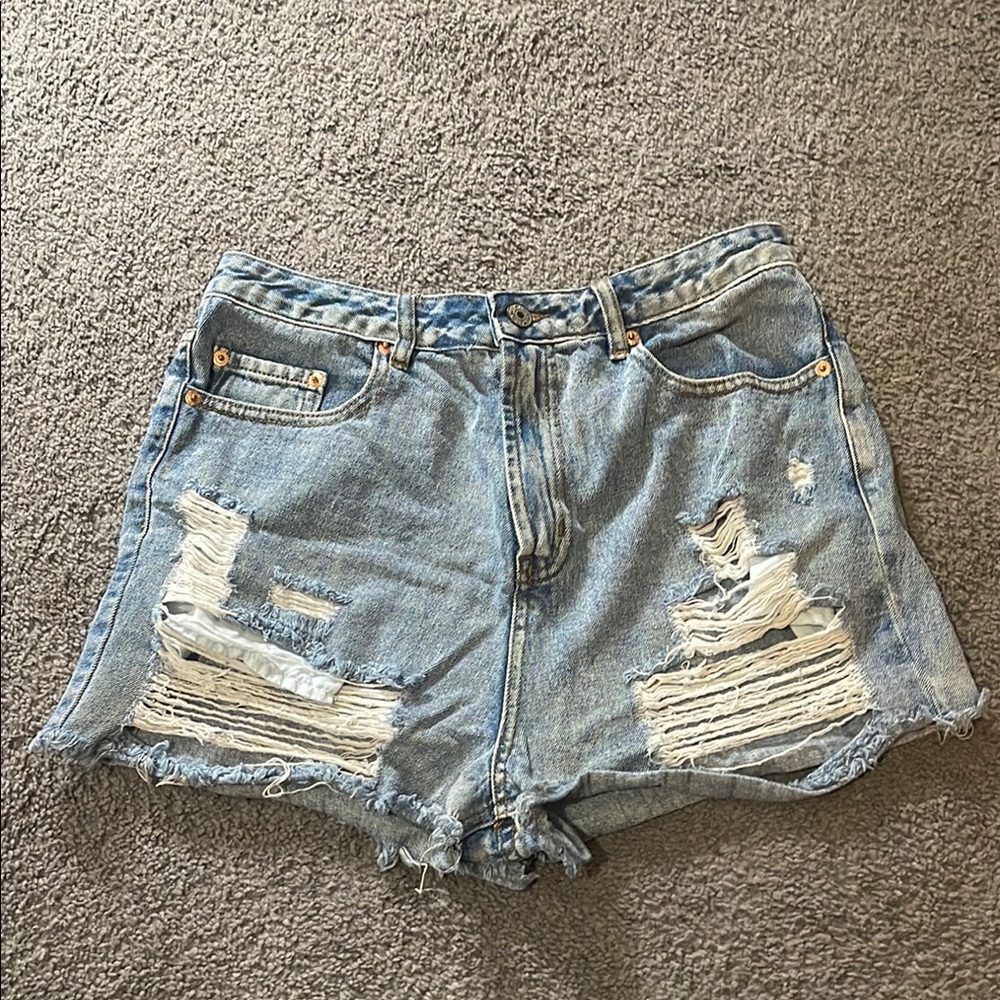 Signature8 Blue Jean Shorts Distressed High-Waisted
